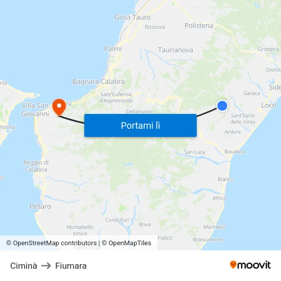 Ciminà to Fiumara map