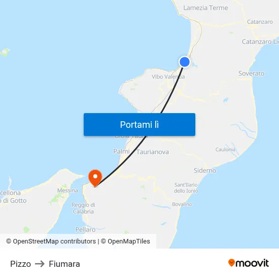 Pizzo to Fiumara map