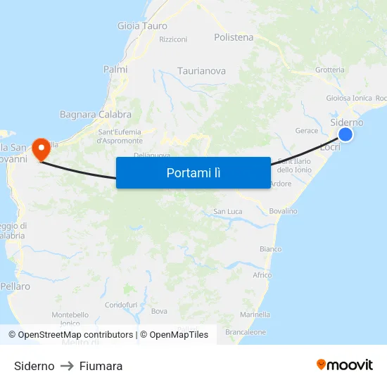 Siderno to Fiumara map