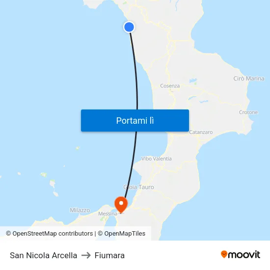 San Nicola Arcella to Fiumara map