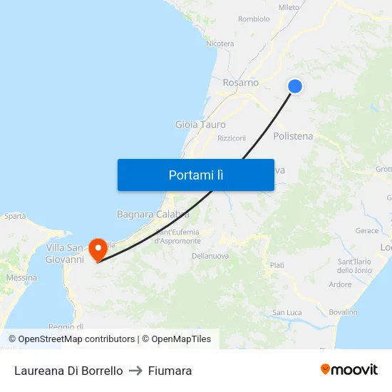 Laureana Di Borrello to Fiumara map