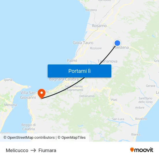 Melicucco to Fiumara map