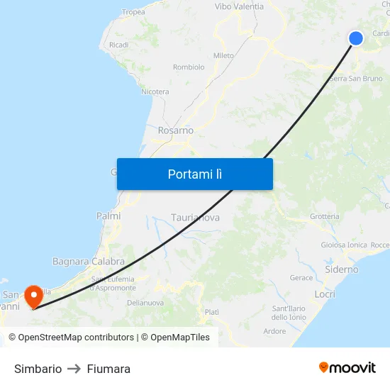 Simbario to Fiumara map