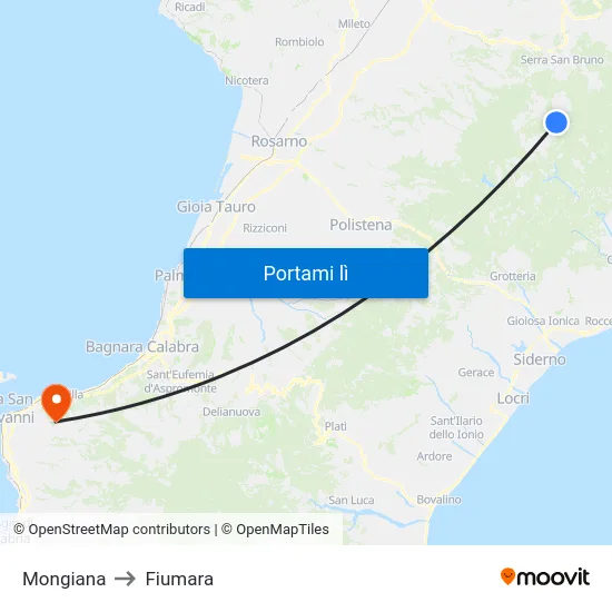 Mongiana to Fiumara map