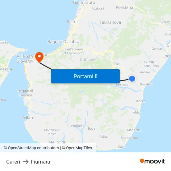 Careri to Fiumara map