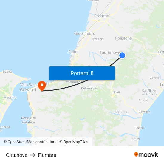 Cittanova to Fiumara map