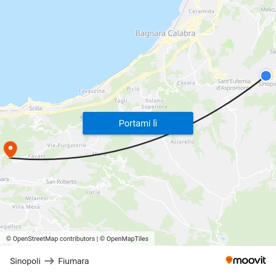 Sinopoli to Fiumara map