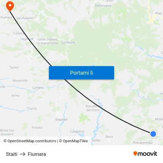 Staiti to Fiumara map