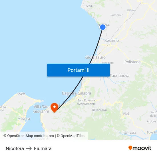 Nicotera to Fiumara map