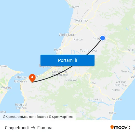 Cinquefrondi to Fiumara map