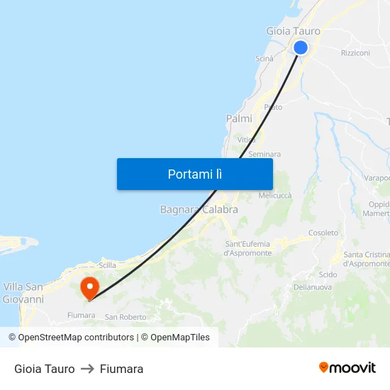 Gioia Tauro to Fiumara map