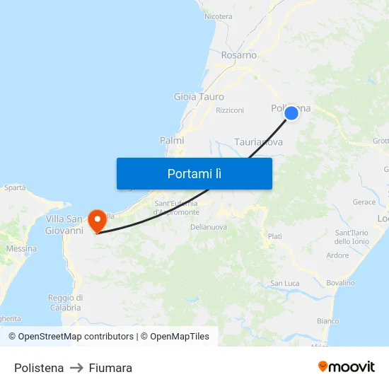 Polistena to Fiumara map