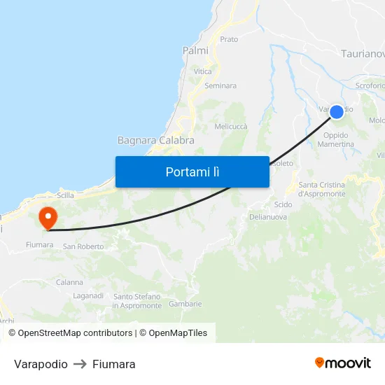 Varapodio to Fiumara map