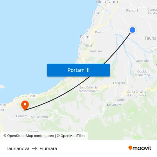 Taurianova to Fiumara map