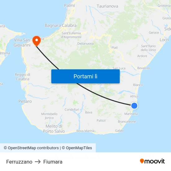 Ferruzzano to Fiumara map