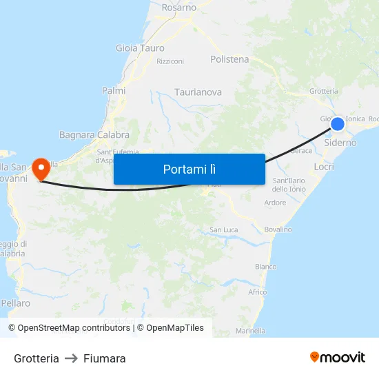 Grotteria to Fiumara map