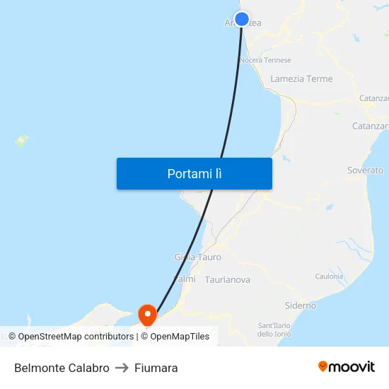 Belmonte Calabro to Fiumara map