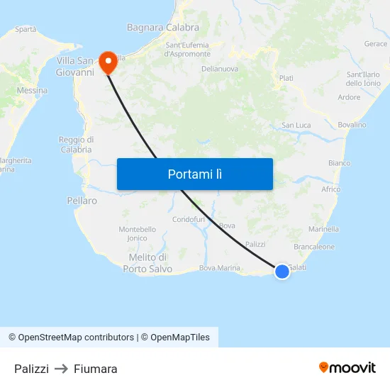 Palizzi to Fiumara map