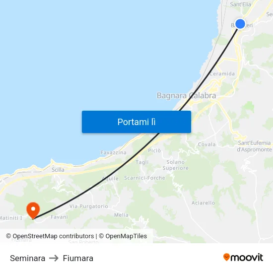 Seminara to Fiumara map