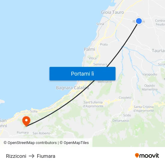 Rizziconi to Fiumara map