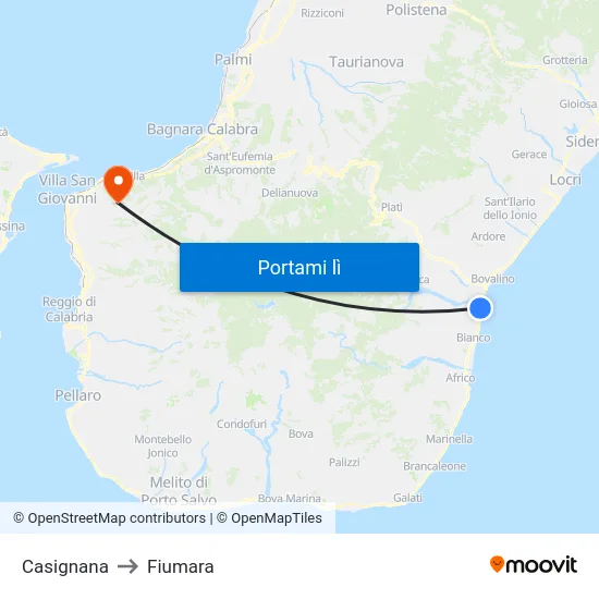 Casignana to Fiumara map