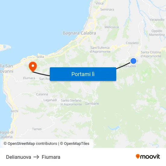 Delianuova to Fiumara map