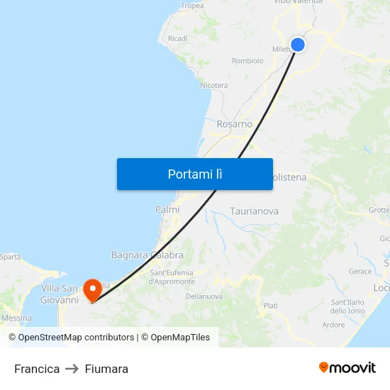 Francica to Fiumara map