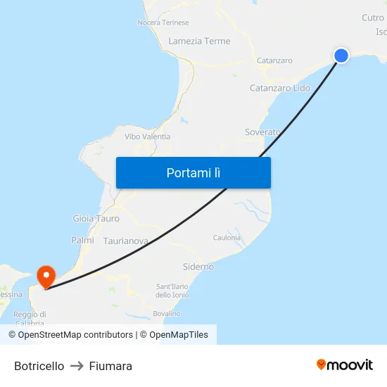 Botricello to Fiumara map