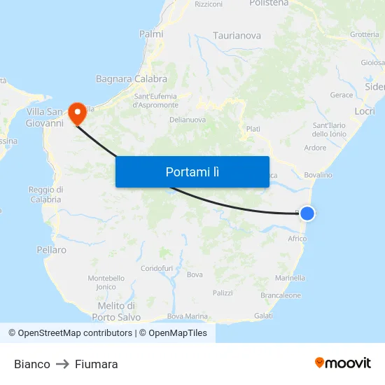 Bianco to Fiumara map