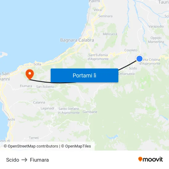 Scido to Fiumara map
