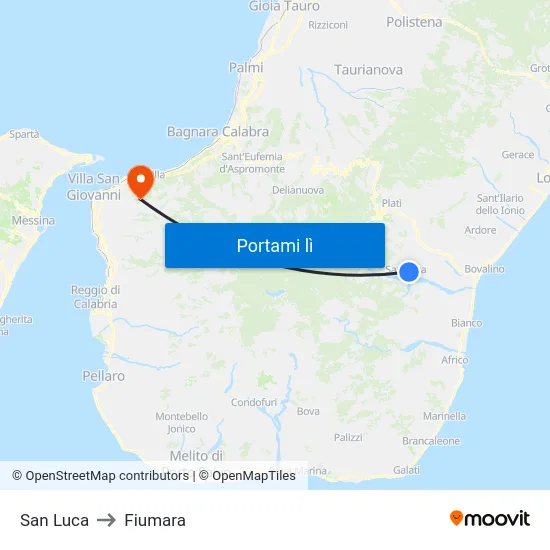 San Luca to Fiumara map