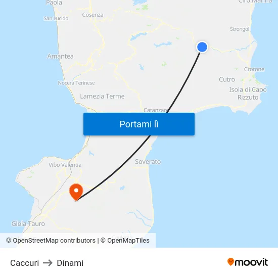 Caccuri to Dinami map