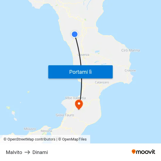 Malvito to Dinami map