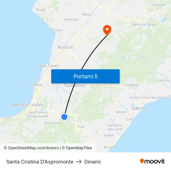 Santa Cristina D'Aspromonte to Dinami map