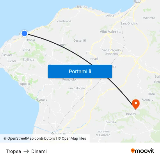Tropea to Dinami map
