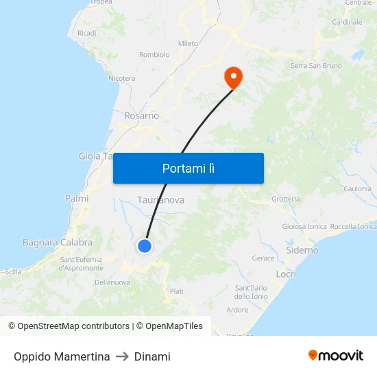 Oppido Mamertina to Dinami map