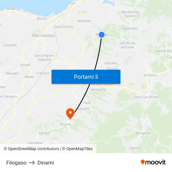 Filogaso to Dinami map
