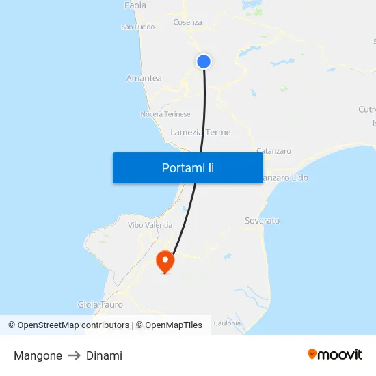 Mangone to Dinami map