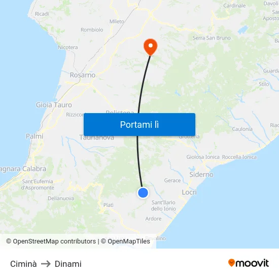 Ciminà to Dinami map