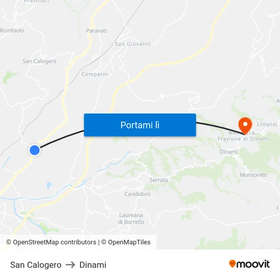 San Calogero to Dinami map