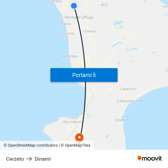 Cerzeto to Dinami map