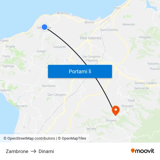 Zambrone to Dinami map
