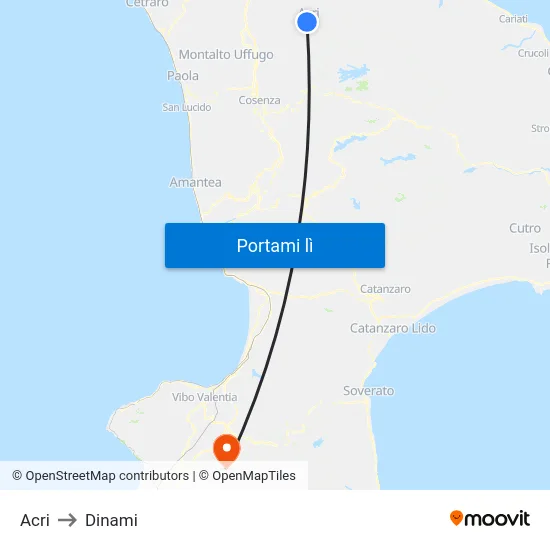 Acri to Dinami map