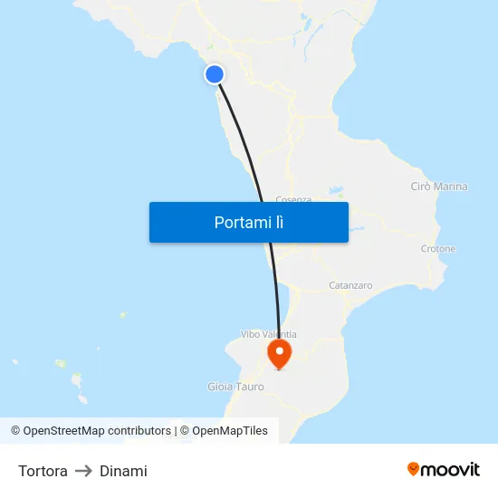 Tortora to Dinami map