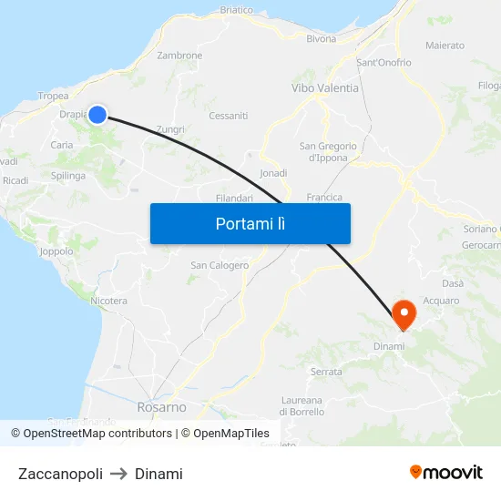 Zaccanopoli to Dinami map