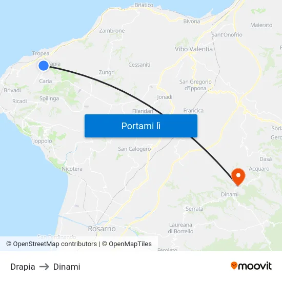 Drapia to Dinami map