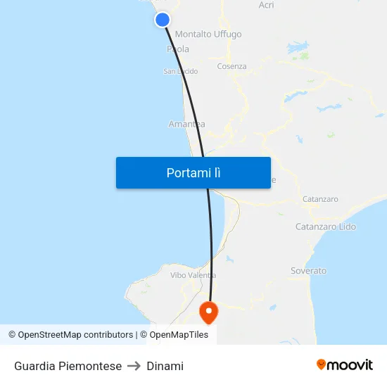 Guardia Piemontese to Dinami map