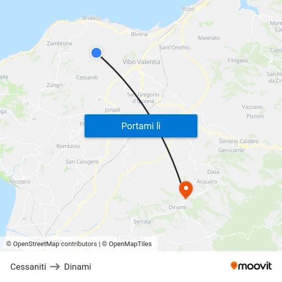 Cessaniti to Dinami map