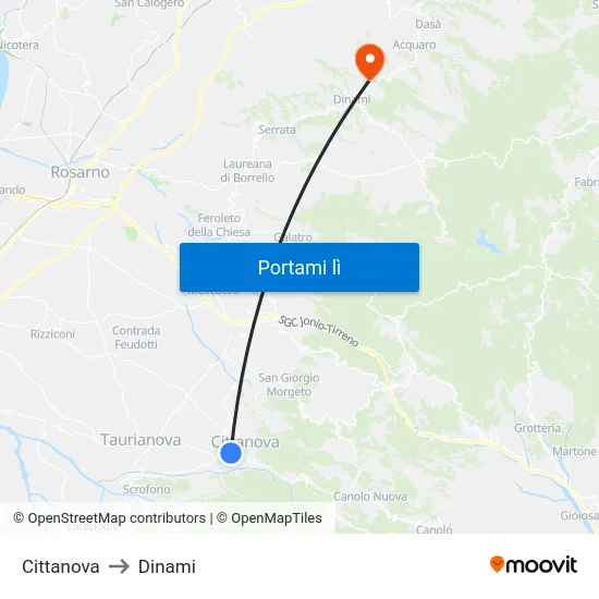 Cittanova to Dinami map