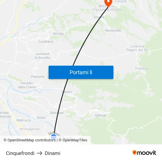 Cinquefrondi to Dinami map